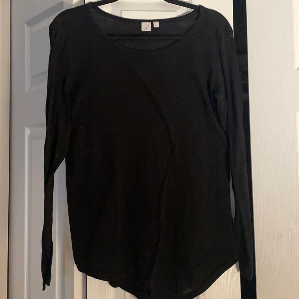 BP Black Scoop Neck Round Hem Long Sleeve Tee, Size L